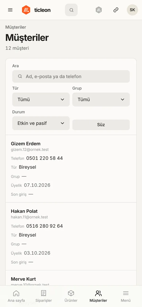 Telefonda müşteri listesi