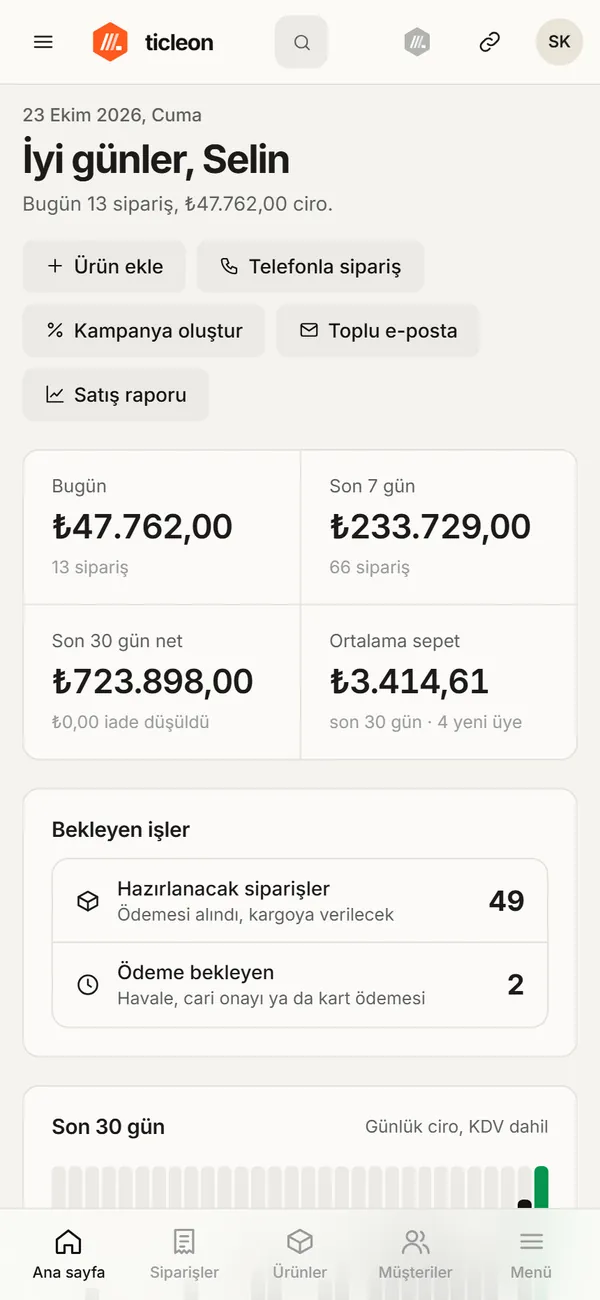 Telefonda panel ana sayfası